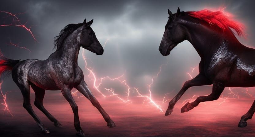 Mechanical Horse with Red Eyes in Cyberpunk Style