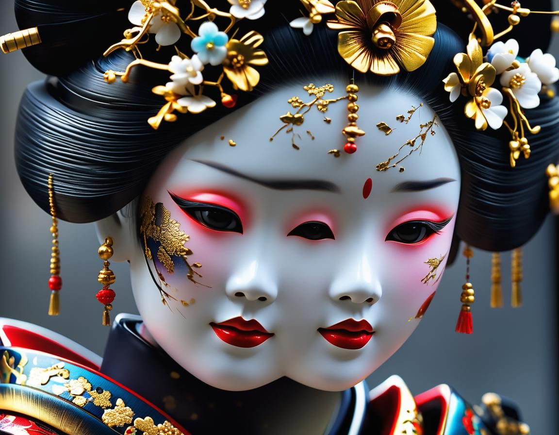 Kintsugi Geisha Doll Portrait in 8k Resolution