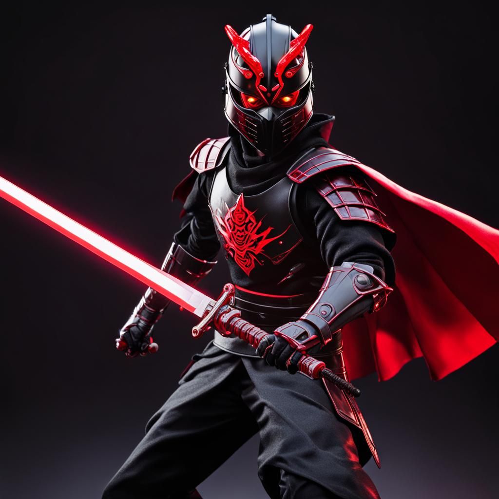 Cyberpunk Samurai Warrior Attacks with Glowing Sword