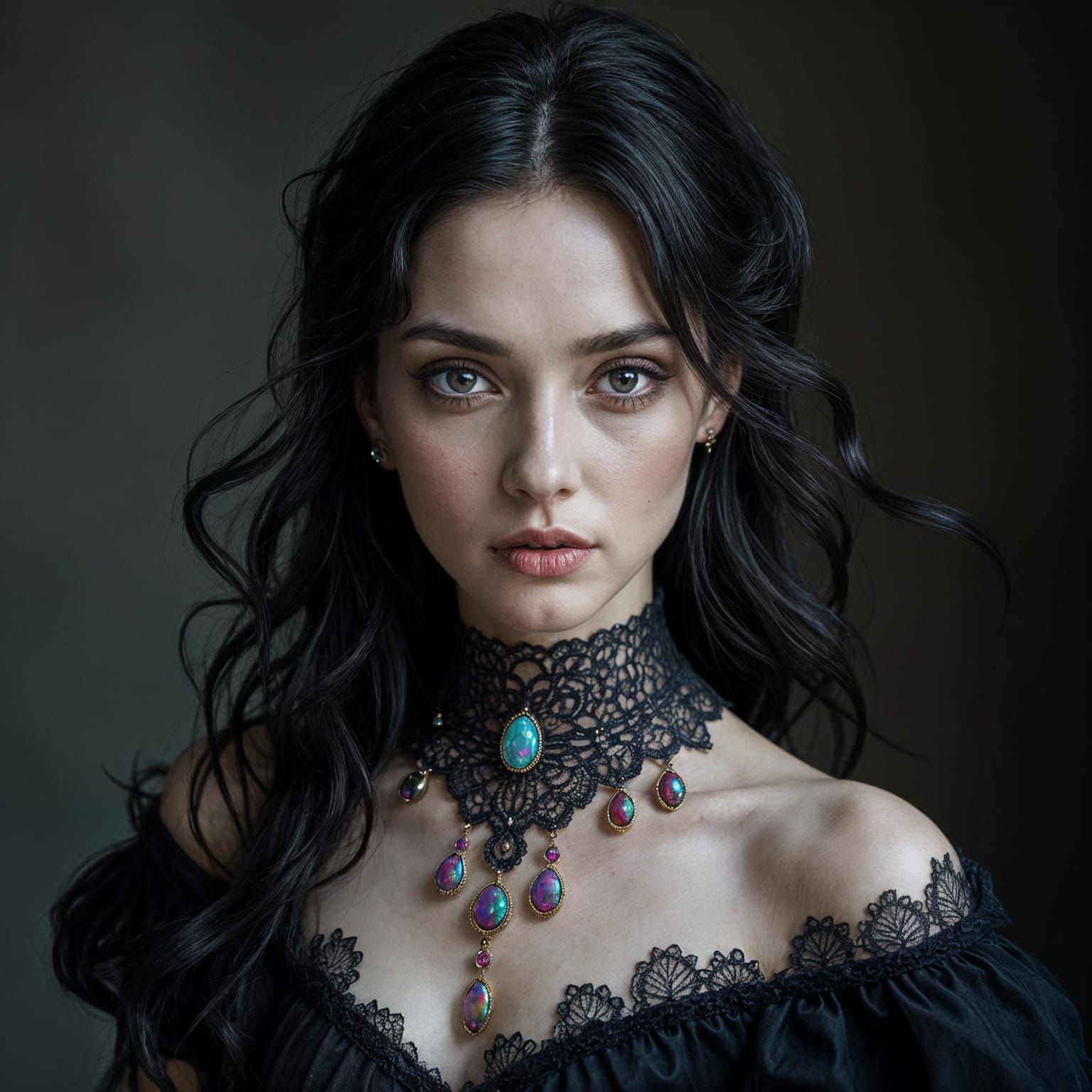 Striking Portrait of Woman with Opal Eyes