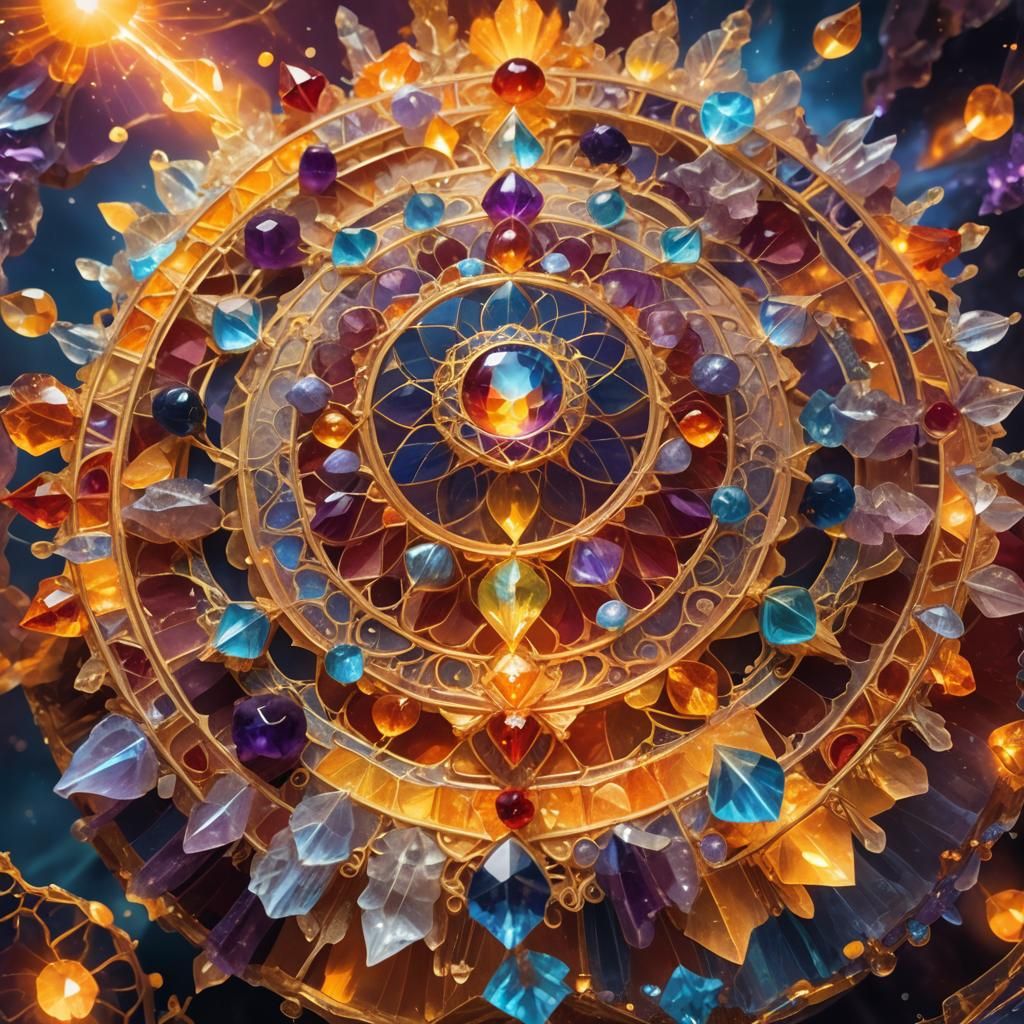 Glowing Crystal Formation Representing the Seven Chakras