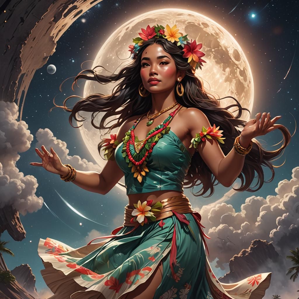 Hawaiian Hula Dancer on the Moon Portrait