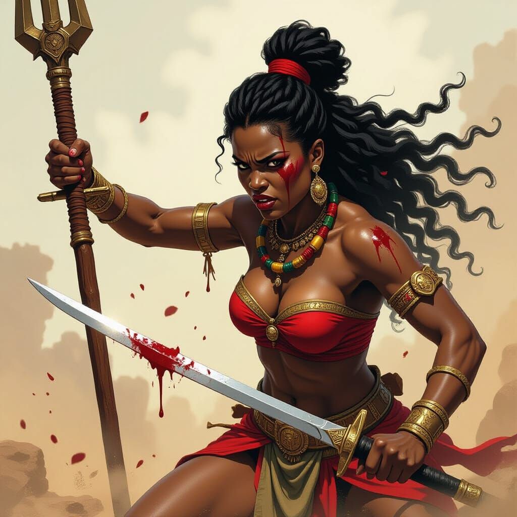 Fierce African Queen Breaks Blade in Energetic Battle