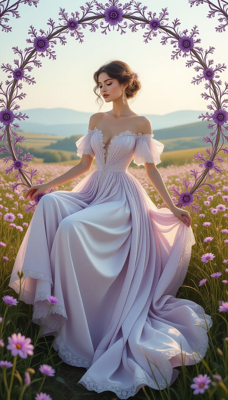 Woman with Lilac Fractals in Digital Art Style