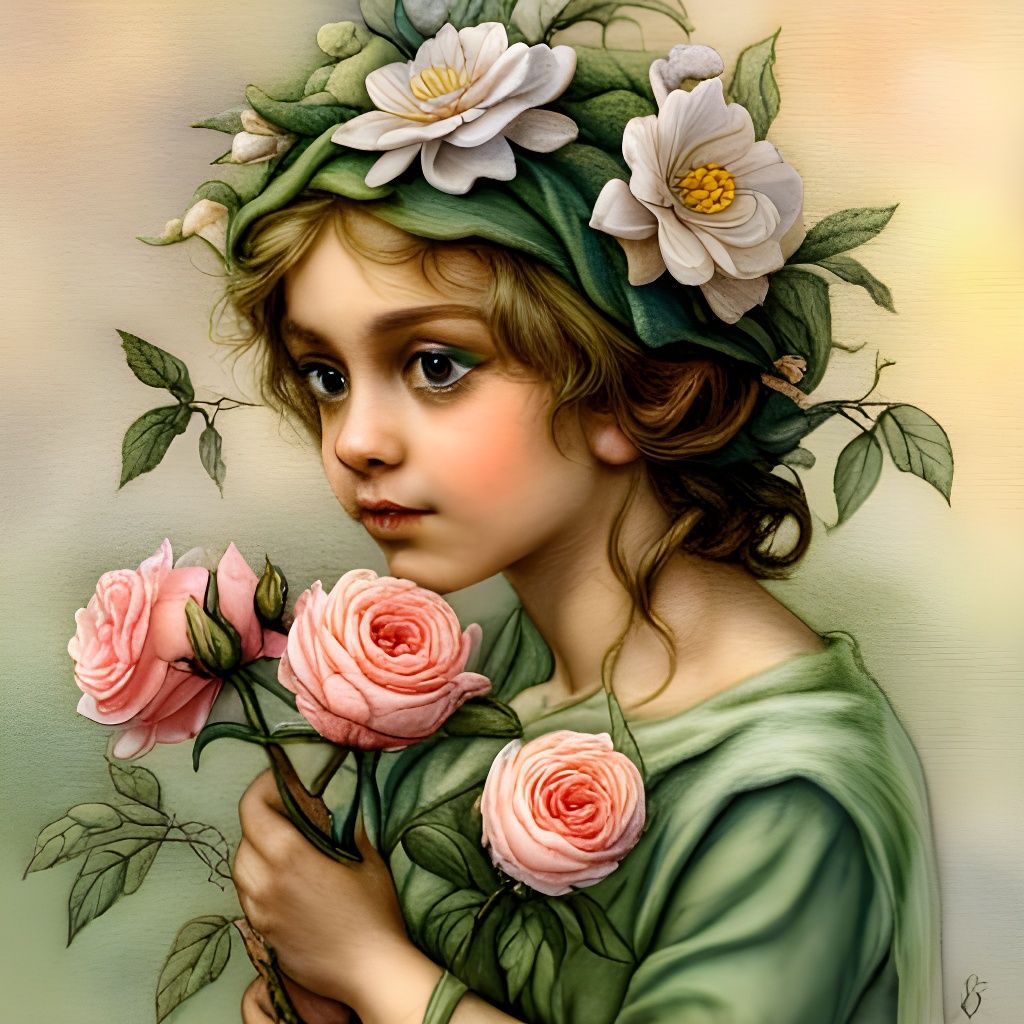 Flower Elf with Roses in Fairy Illustration Style