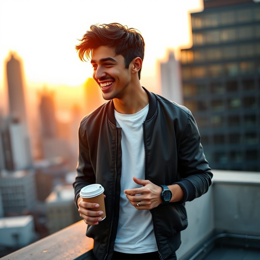 Charismatic Young Man Captured in Photorealistic Digital Por...