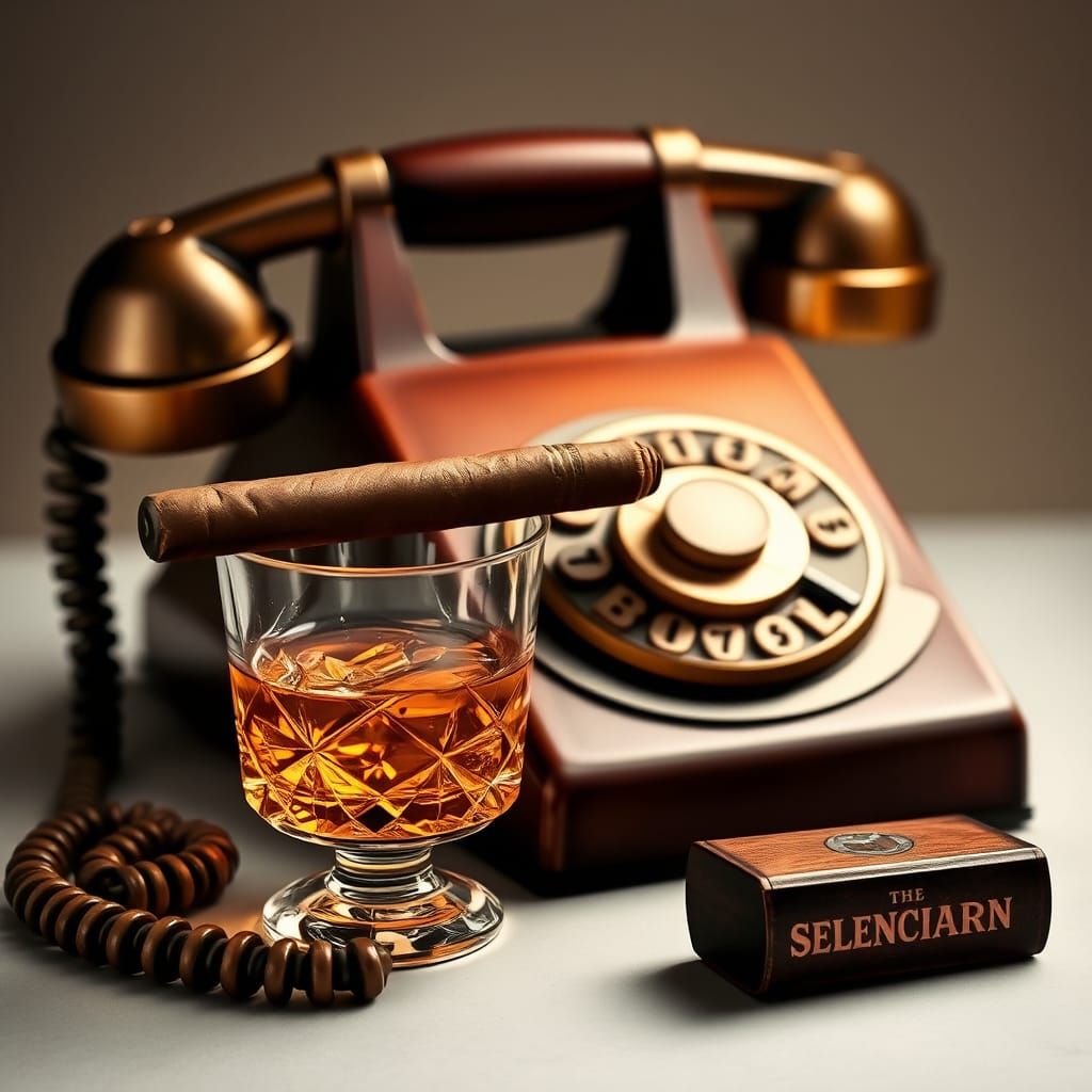 Scotch, Cigar, and Telephone Still Life