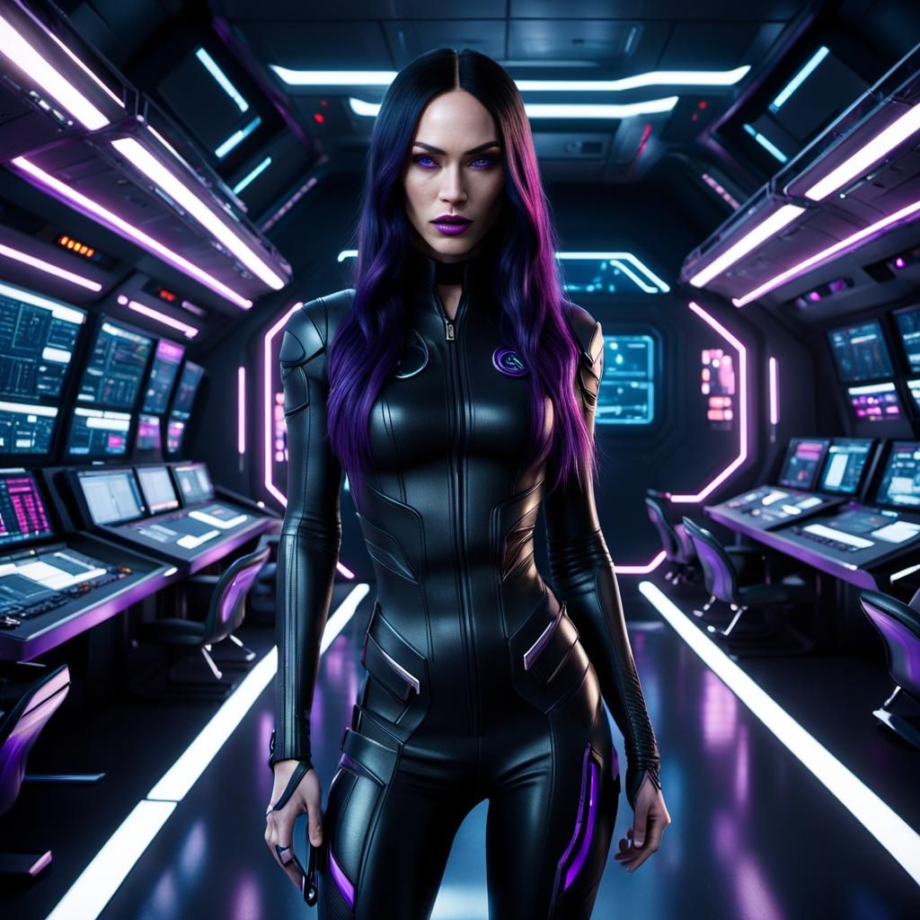 Cyberpunk Woman on Interstellar Cruiser in High Detail