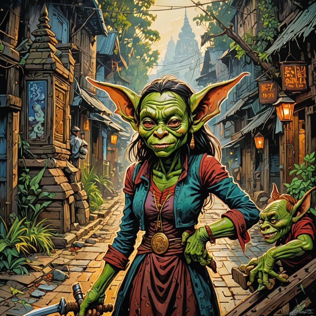 Myanmar Goblin Girl in Comic Book Art Style