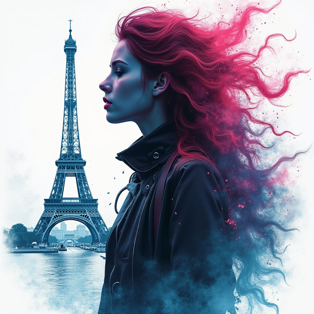 Cyberpunk Sea Siren in Paris with Crayon Style