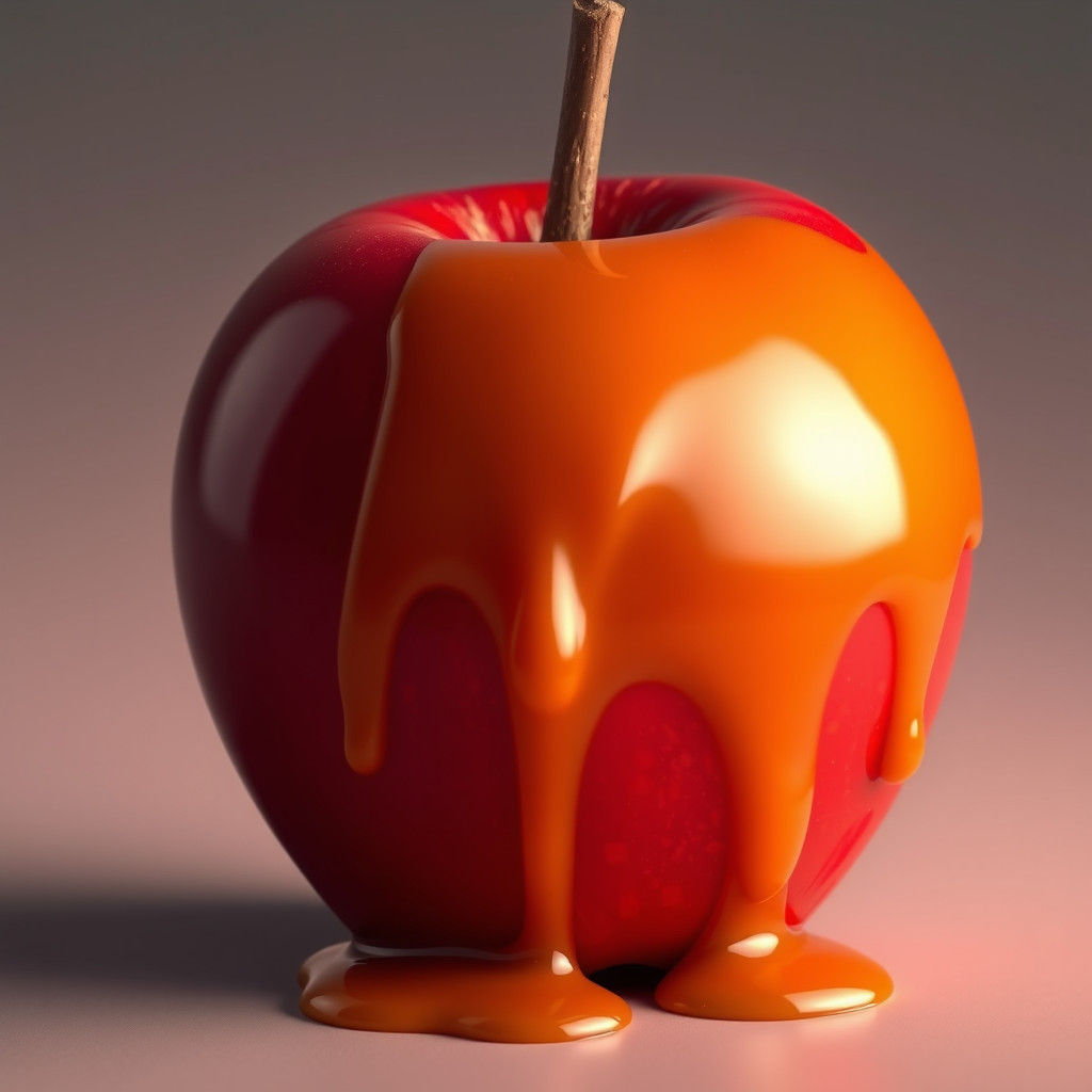 Caramel Apple with Glossy Texture in Hyper-Realistic Style