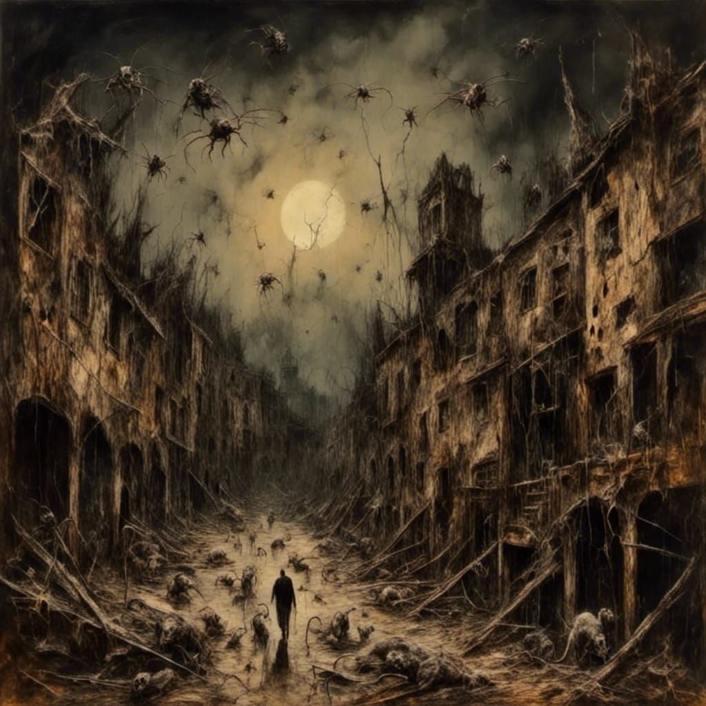 Surreal Rat Army in Empty City, Dali Style