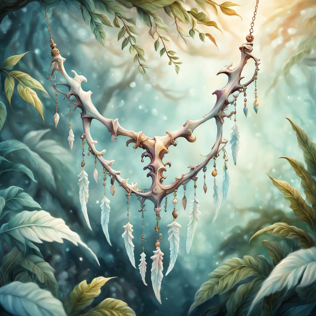 Whimsical Watercolor Necklace Among Lush Greenery