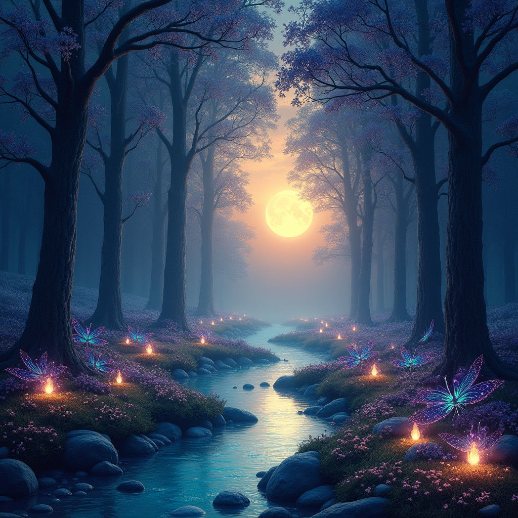 Crystal Forest with Bioluminescent Flora: Astral Illustratio...