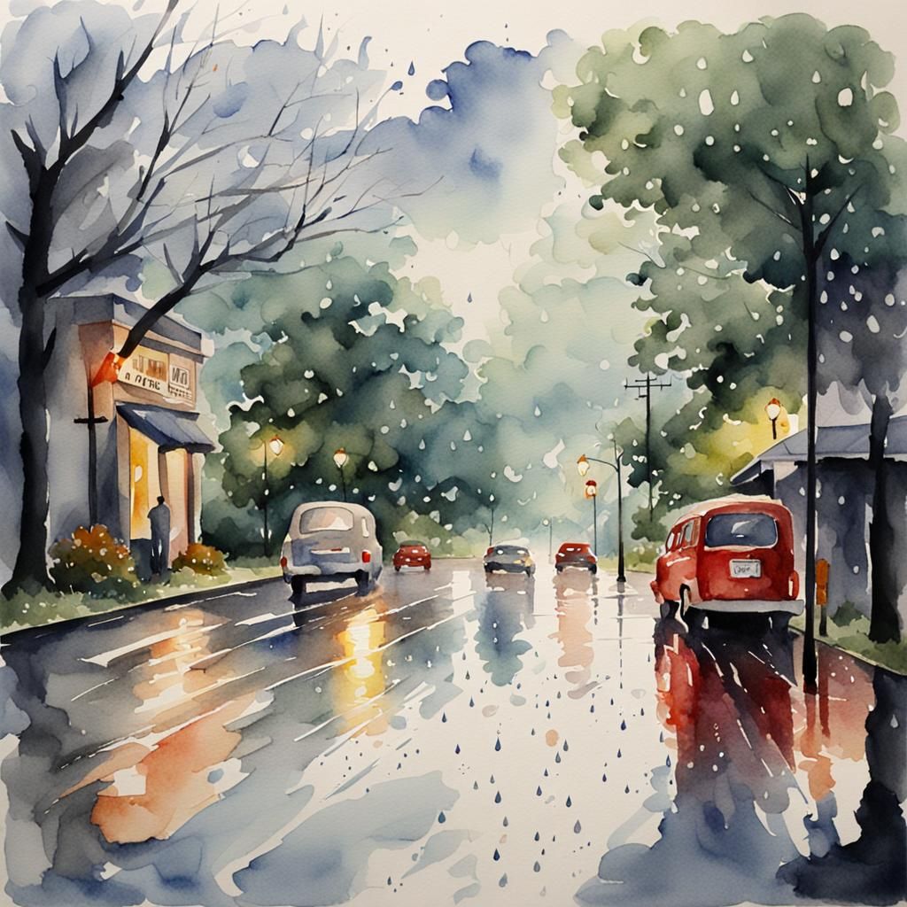 Rainy Day in Watercolor Style