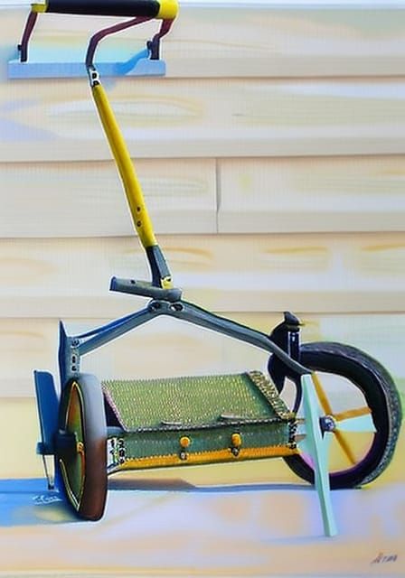 Realistic Egg Tempera Painting of Push Mower