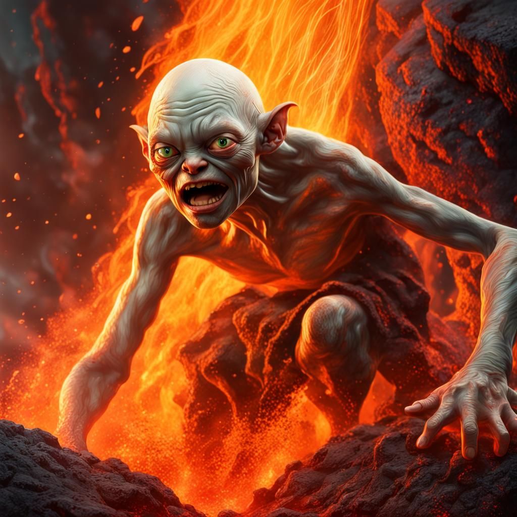 Gollum's Descent: Hyperrealistic Lava Fall
