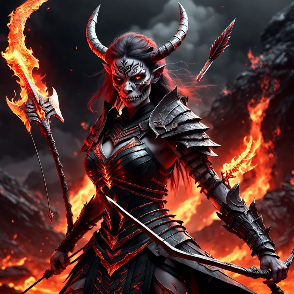 Epic Battle Demon Archer in Hellish Landscape