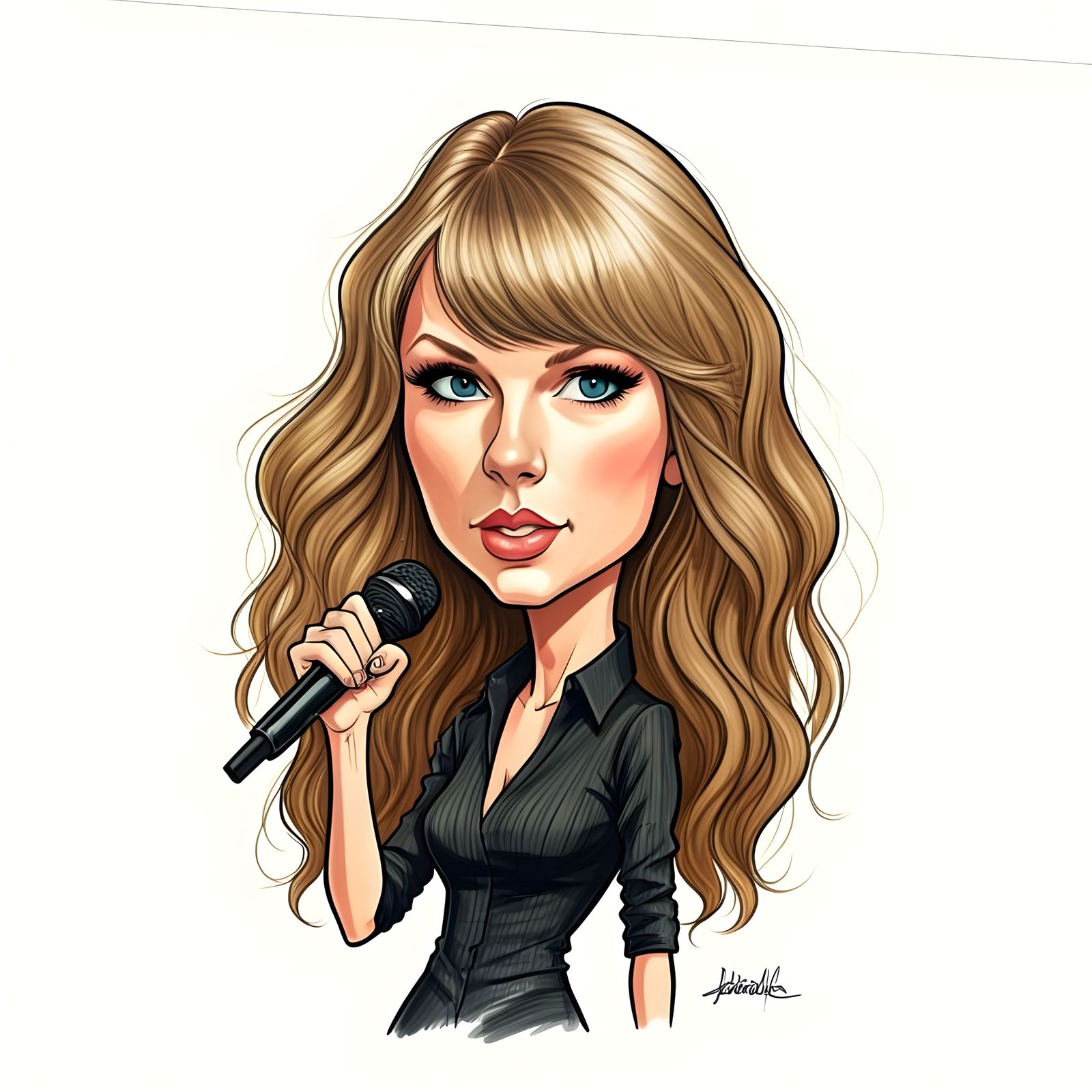 Taylor Swift Caricature in Ink and Pencil Sketch Style