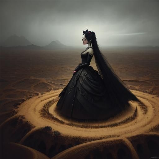 Harley Quinn in Surreal Desert Vortex: Oil Painting