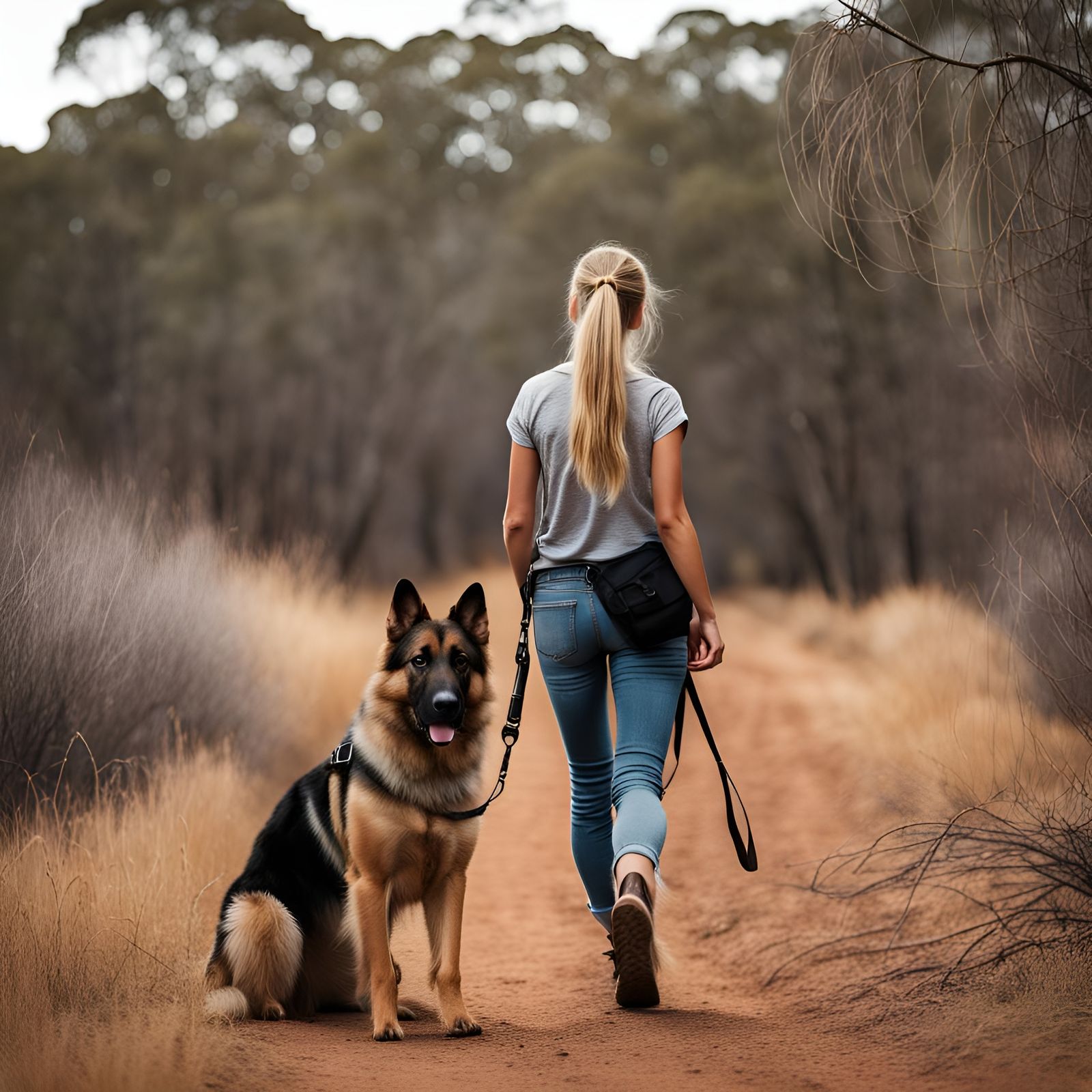 Girl with Dog Exploring Australian Bushland