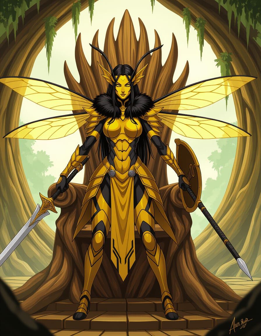 Regal Insectoid Warrior Queen in Bio-Hive Throne Room