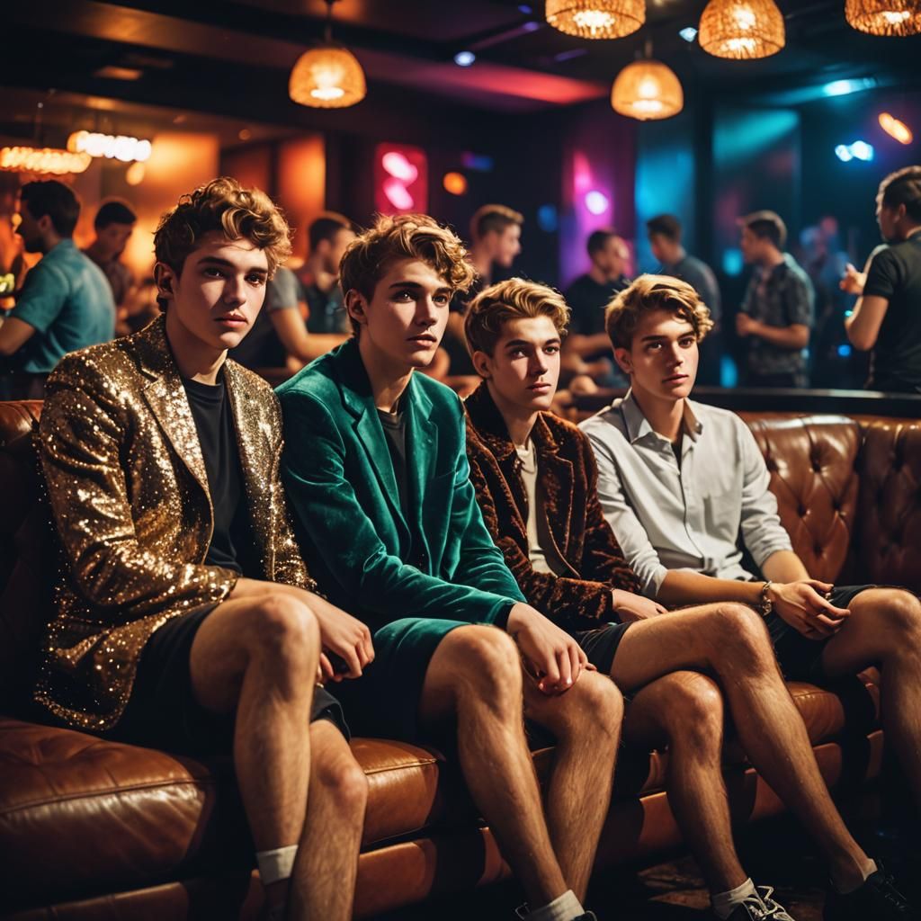 Teenage Boys Share a Candid Moment in Elegant Wool Dresses