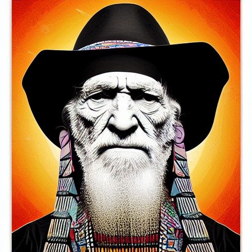 Willy Nelson Portrait with Pyramid in Digital Art