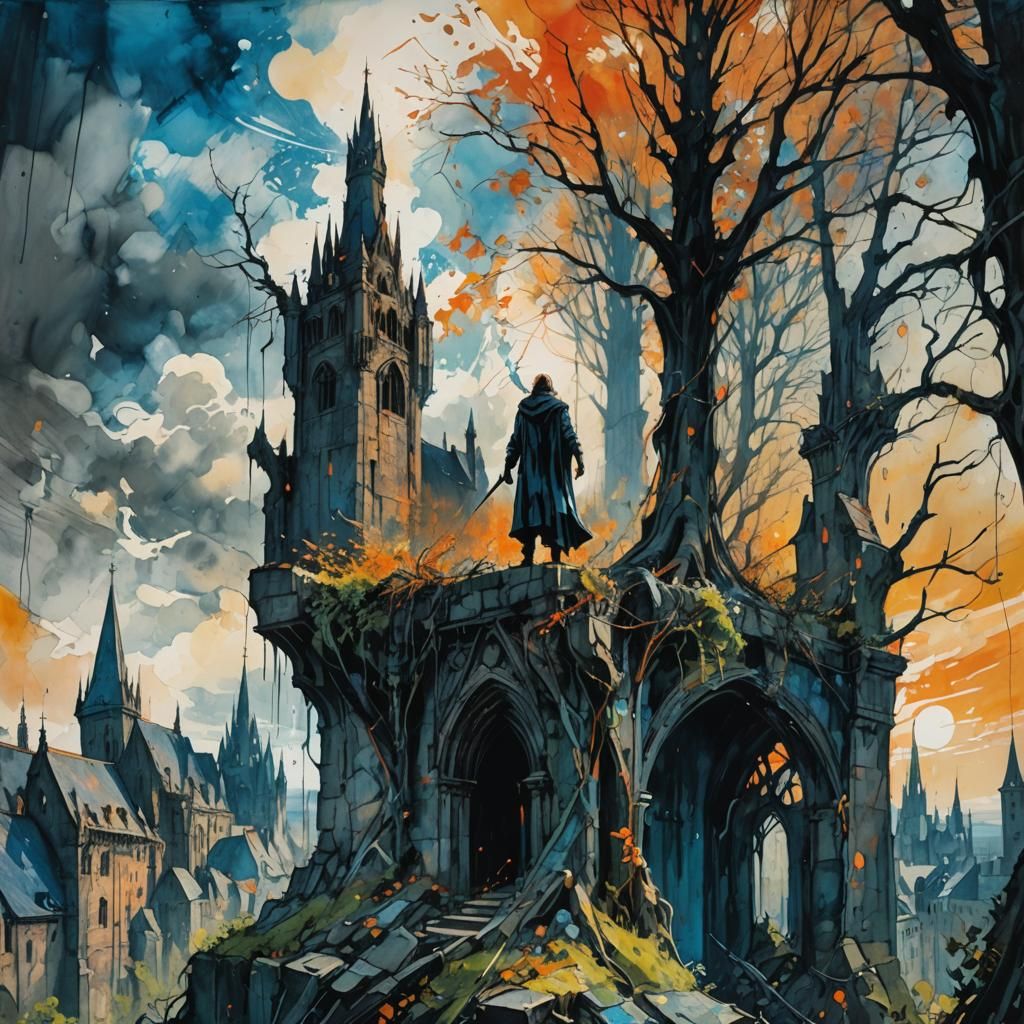 Gothic Fantasy Art: Dark Figure in Art Deco Style