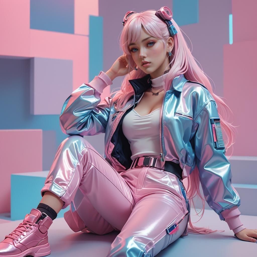 Pastel 80s Anime-Style Fashion Portrait