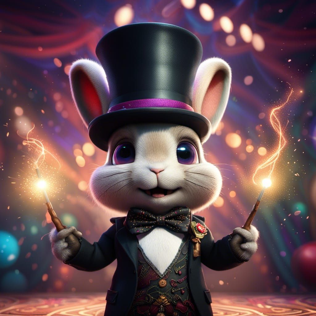 Bunny Magician on Stage in Hyperrealistic Style