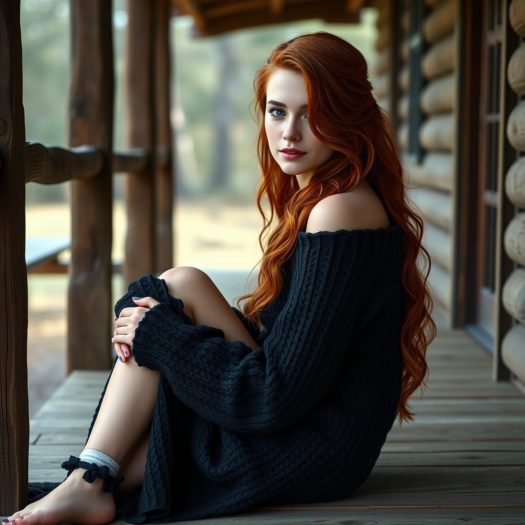 Enchanting Fantasy Woman with Unbridled Red Hair and Serene....