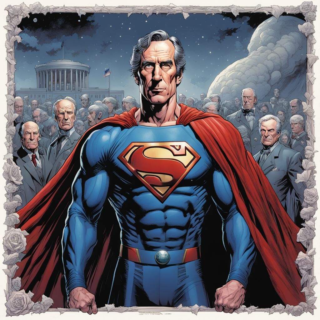 President John Tyler as Superman in Comic Book Art