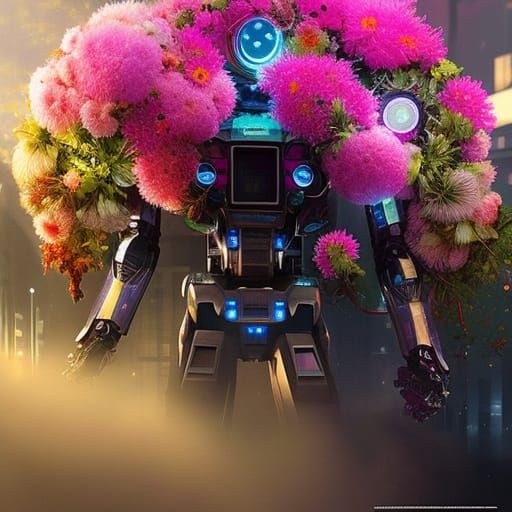 Floral Cyberpunk Robot in Rococo Style