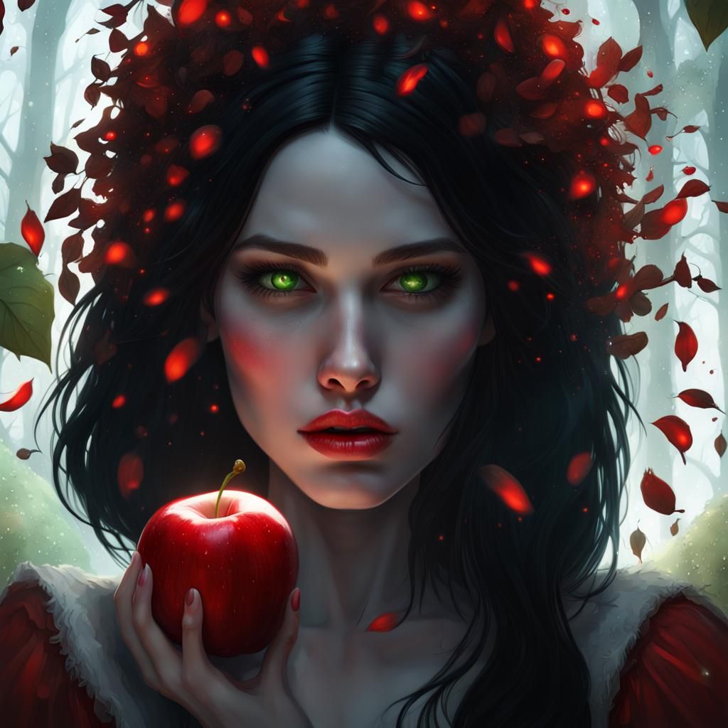 Girl with Poisoned Apple in Dark Fantasy Art