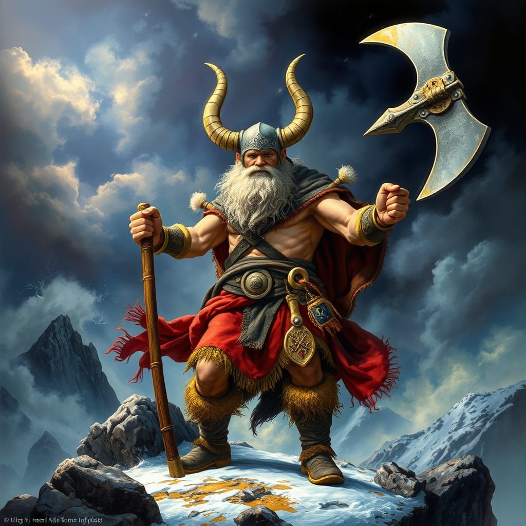 Ukko: Finnish God of Thunder in a Stormy Landscape