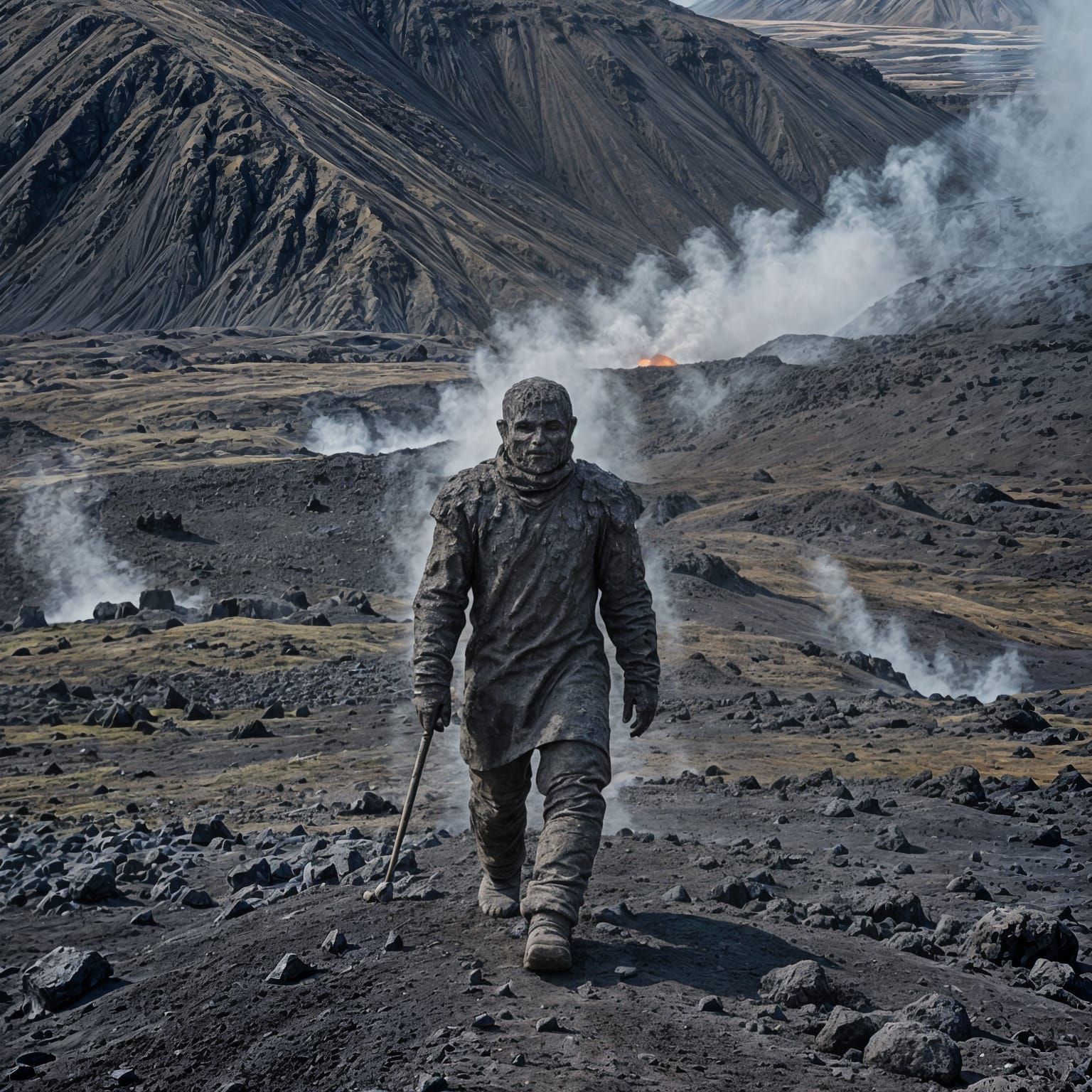 Golem in Iceland Volcanic Landscape