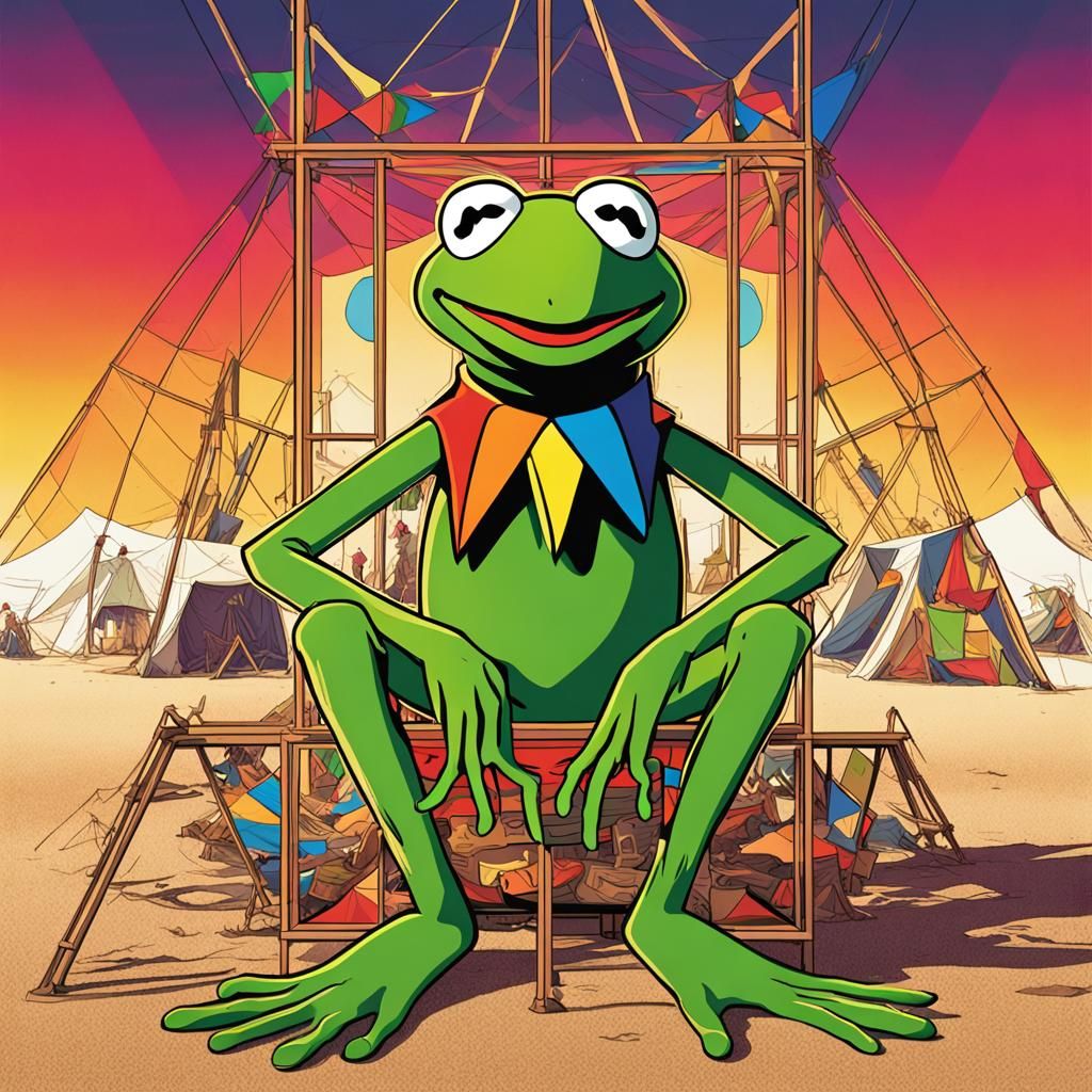 Kermit at Burning Man in Pop Art Style
