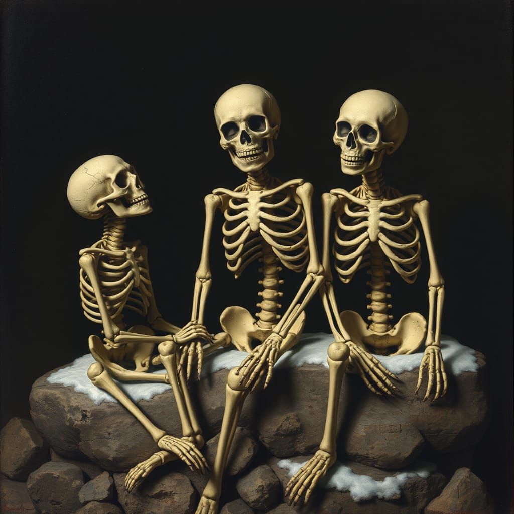 Skeletal Surrealism: A Dark Homage to Old Masters
