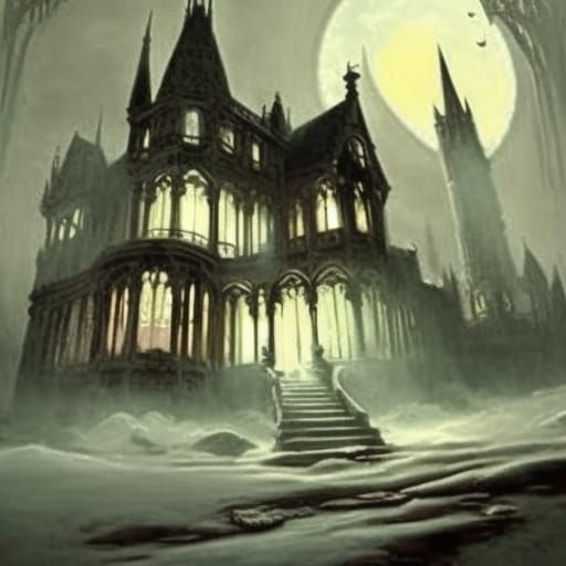 Epic gothic house painted black& ethereal gothic windows& Gothic vibes& ethereal vibes& dark fantasy vibes& fantasy vibe...