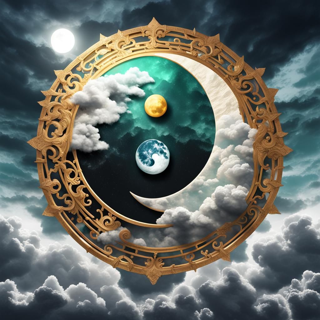 Yin Yang Symbol Formed by Clouds and Storm: 3D Digital Art