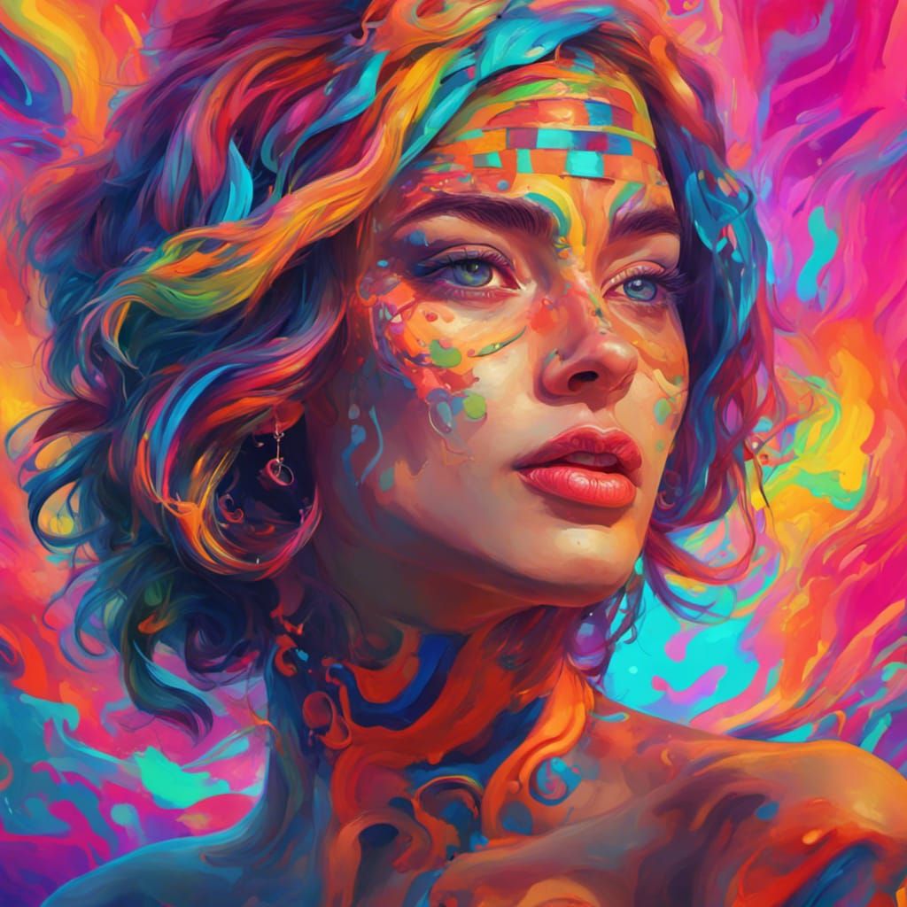 Psychedelic Woman Portrait in Vibrant Colors