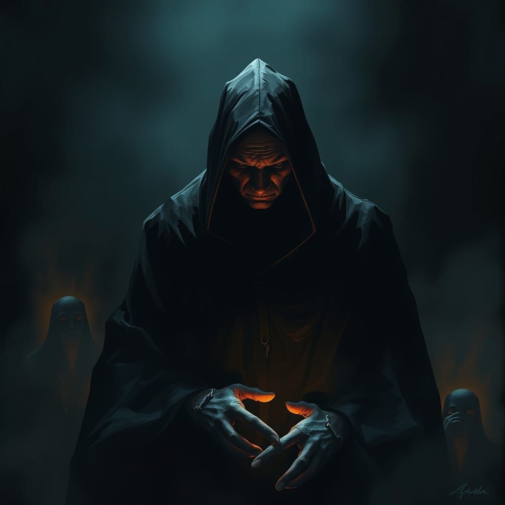 Surreal Figure Lost in Shadows of Moral Ambiguity