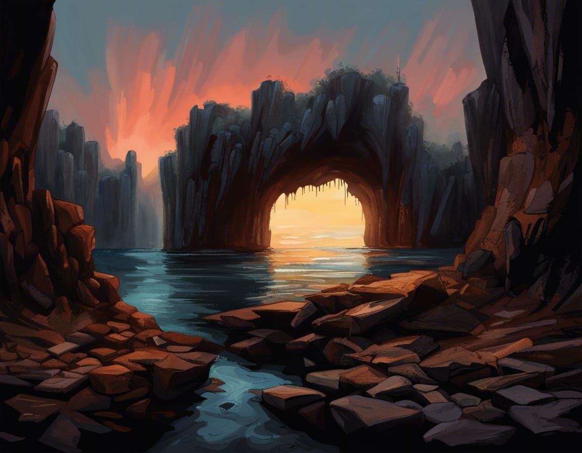 Cave at Sea: Hudson River School Seascape