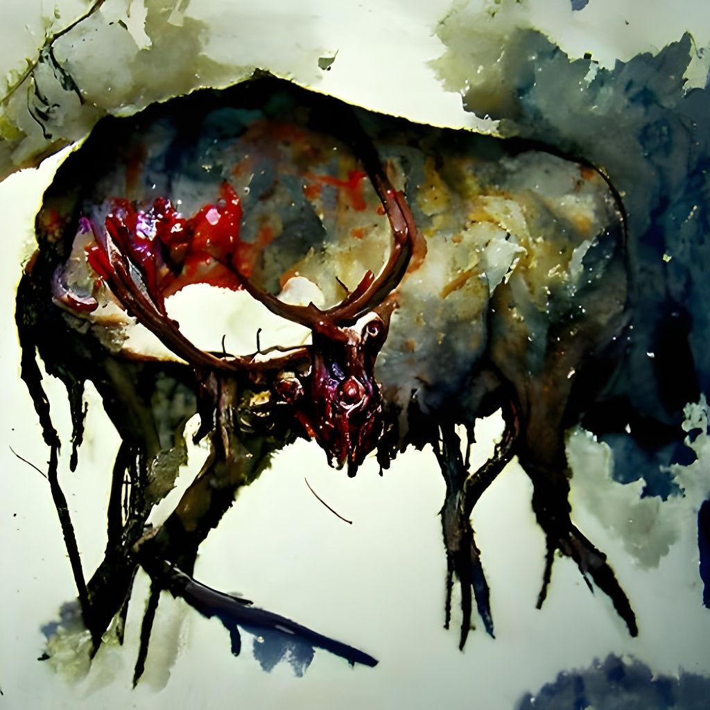 Sinister Elk Head Butcher in Watercolor