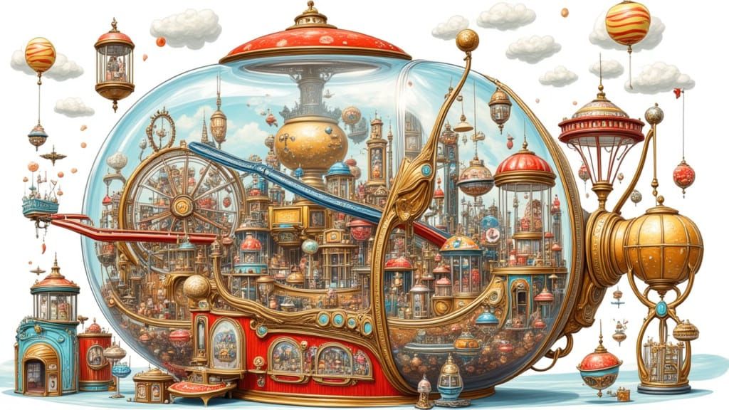 Gumball Machine Miniature Amusement Park in Watercolor Style