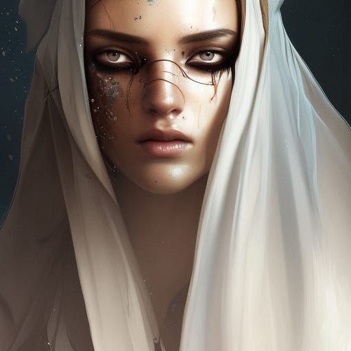 Veiled Woman Portrait in Hyperdetailed Digital Art Style