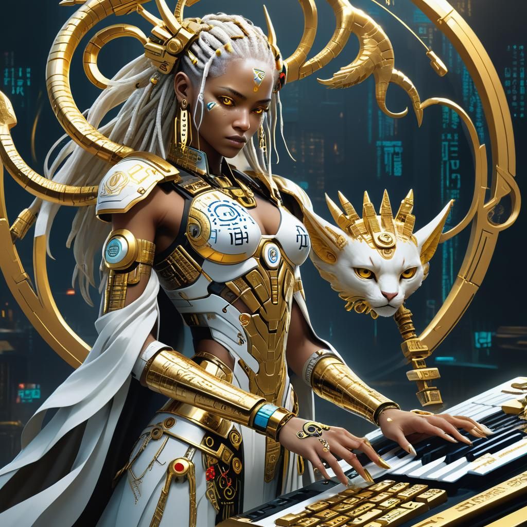 Biopunk Goddess With Golden Cybernetic Details