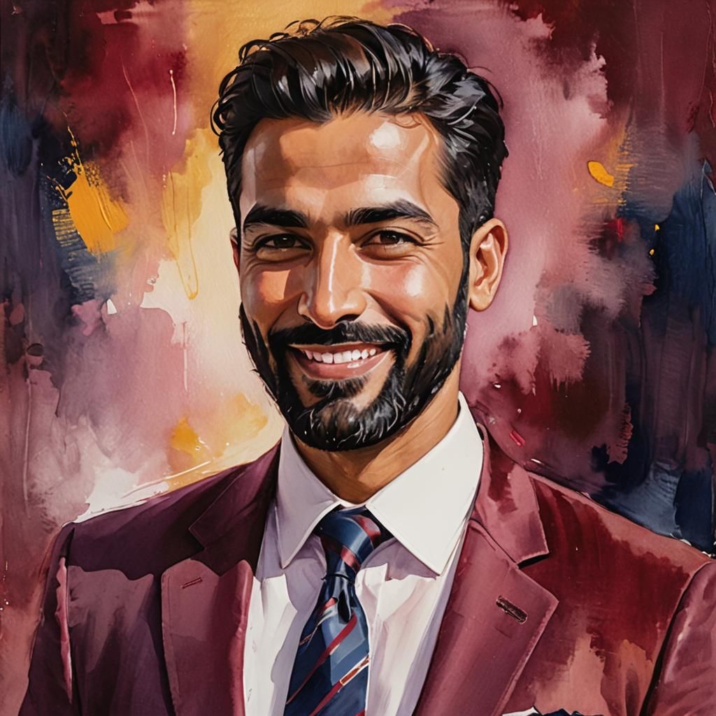 Man in Red Velvet Suit, Gouache Impasto Portrait