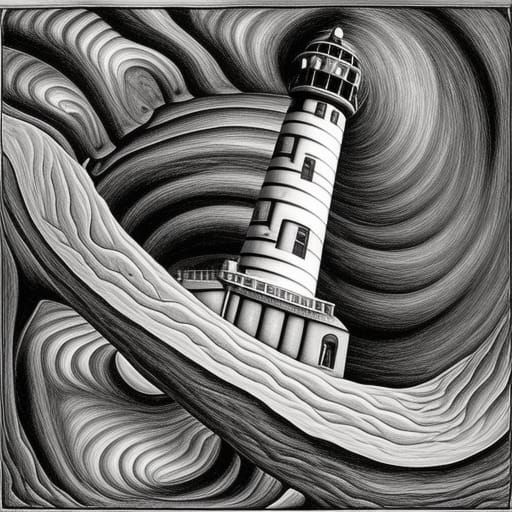 Lighthouse in psychedelic cosmic storm